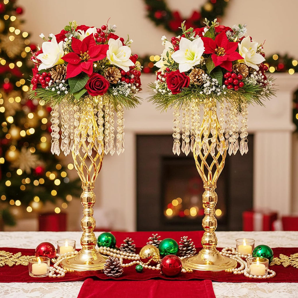 Metal Flower Stands with Crystal Beads - Wedding Centerpieces for Table Decorations, Elegant Metal Flower Arrangement Stands, Flower Vases for Wedding Party Celebration Home Decor (Gold-10pcs)