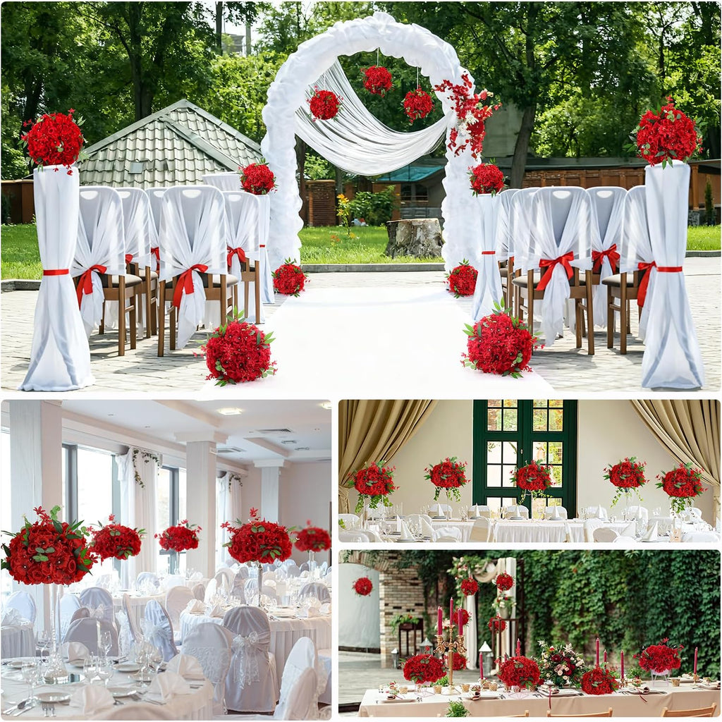 6pcs Wedding centerpieces for Tables 15.8' Red Artificial Flowers Rose Ball Arrangements Silk Flower Balls Floral for Wedding Christmas Party Table Home Decor (6, Red, 15.8'' Diam)