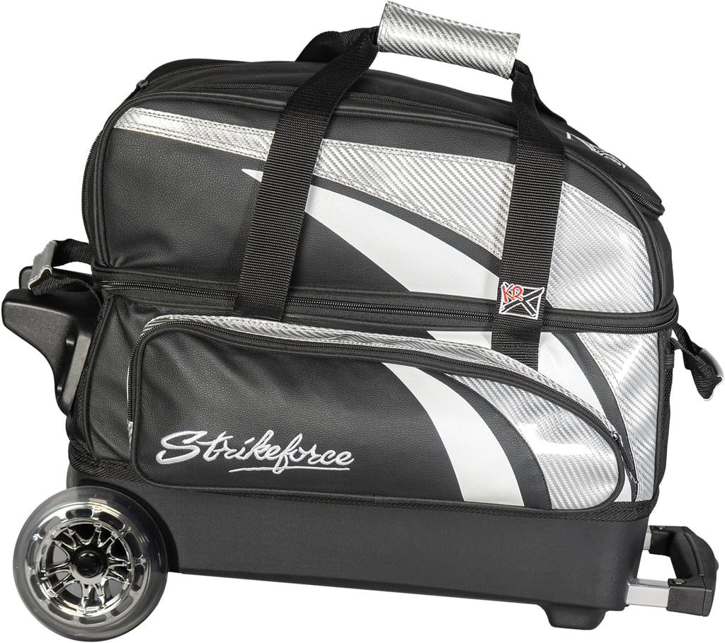KR Strikeforce Cruiser Lux Double Bowling Ball Roller Bag with Upper Shoe Compartment and Side Accessory Pouch