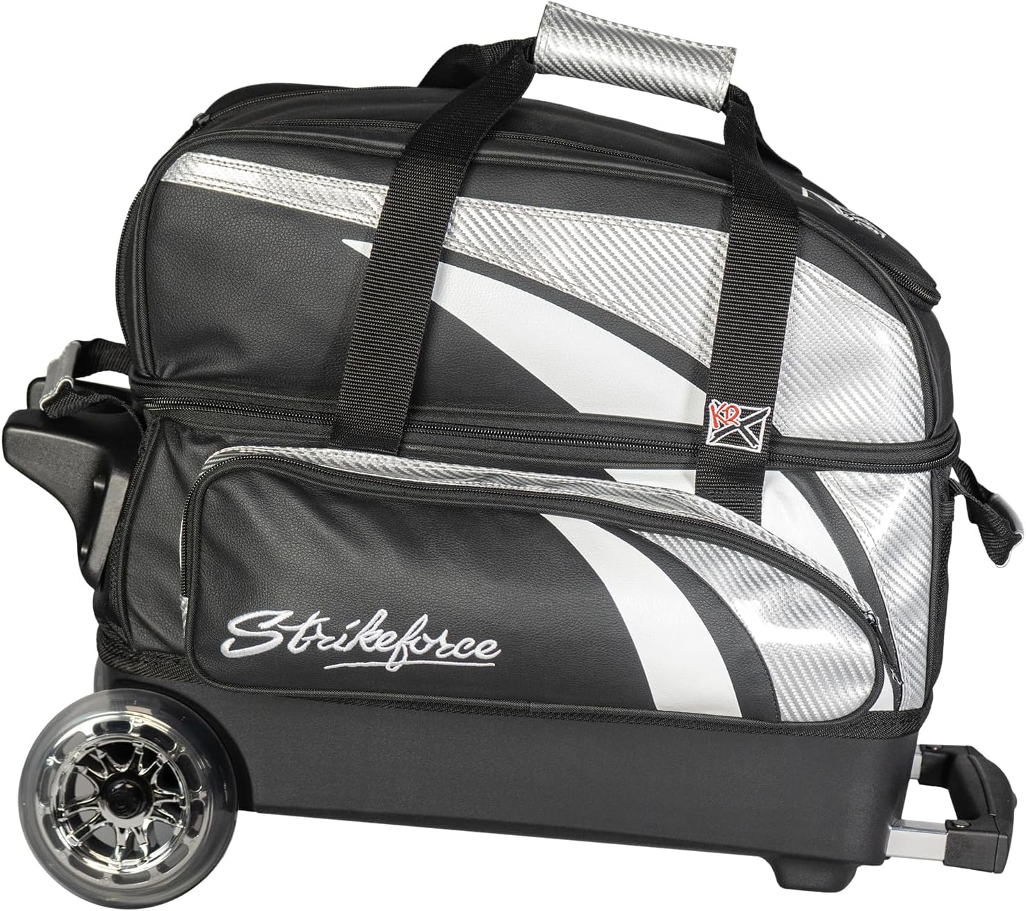 KR Strikeforce Cruiser Lux Double Bowling Ball Roller Bag with Upper Shoe Compartment and Side Accessory Pouch