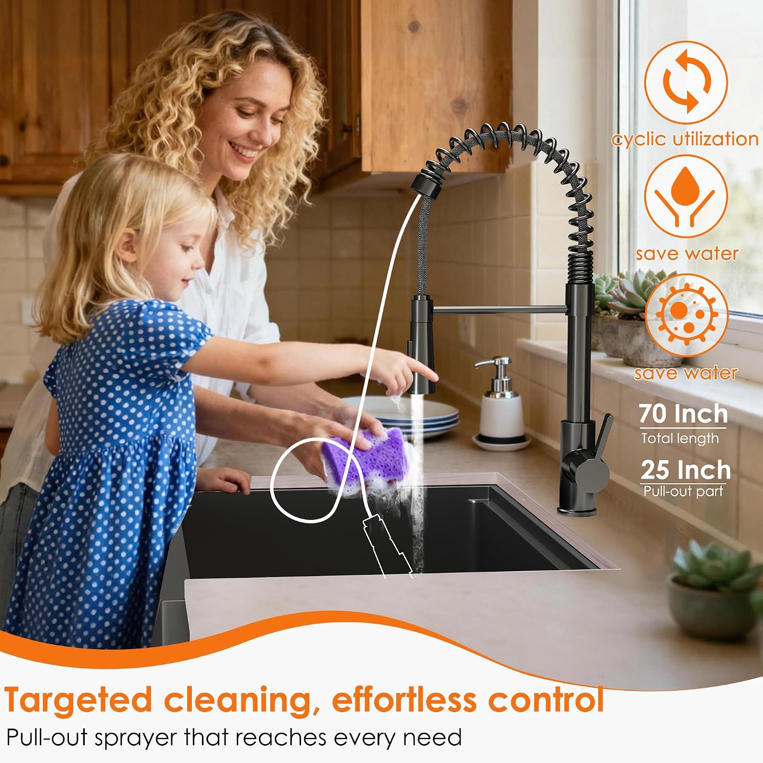 36Inch NANO PVD Black Farmhouse Kitchen Sink w/Pull-down Faucet 16 Gauge Stainless Steel Workstation Sink Scratch Resistant Surface w/Accessories (Gunmetal Single Bowl, 36 Inch w/Faucet)