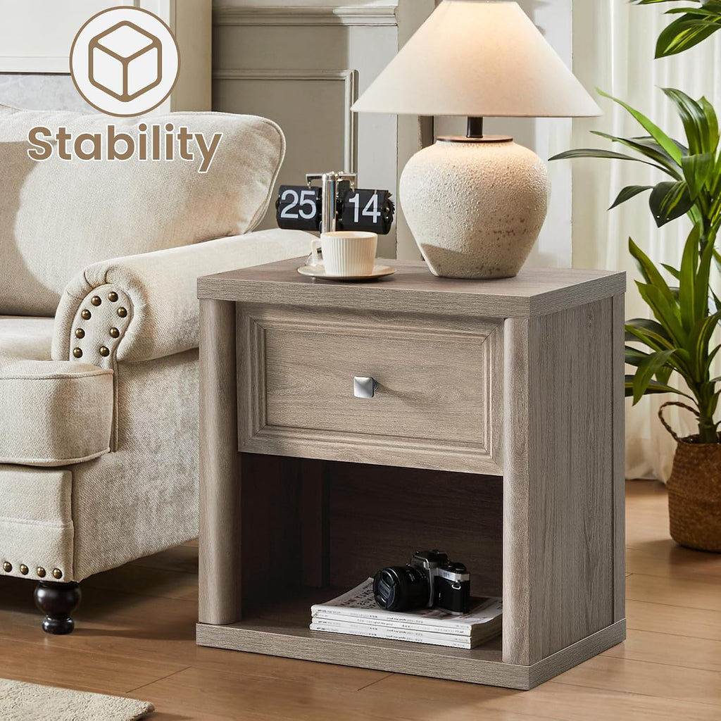 Standifurno Farmhouse Night Stand Set of 2, Grey Nightstands with Drawer Storage, Wood Large Side Tables End Table, 22.6' Wide Bedside Tables Night Stands for Bedroom Room Sofa Couch Office