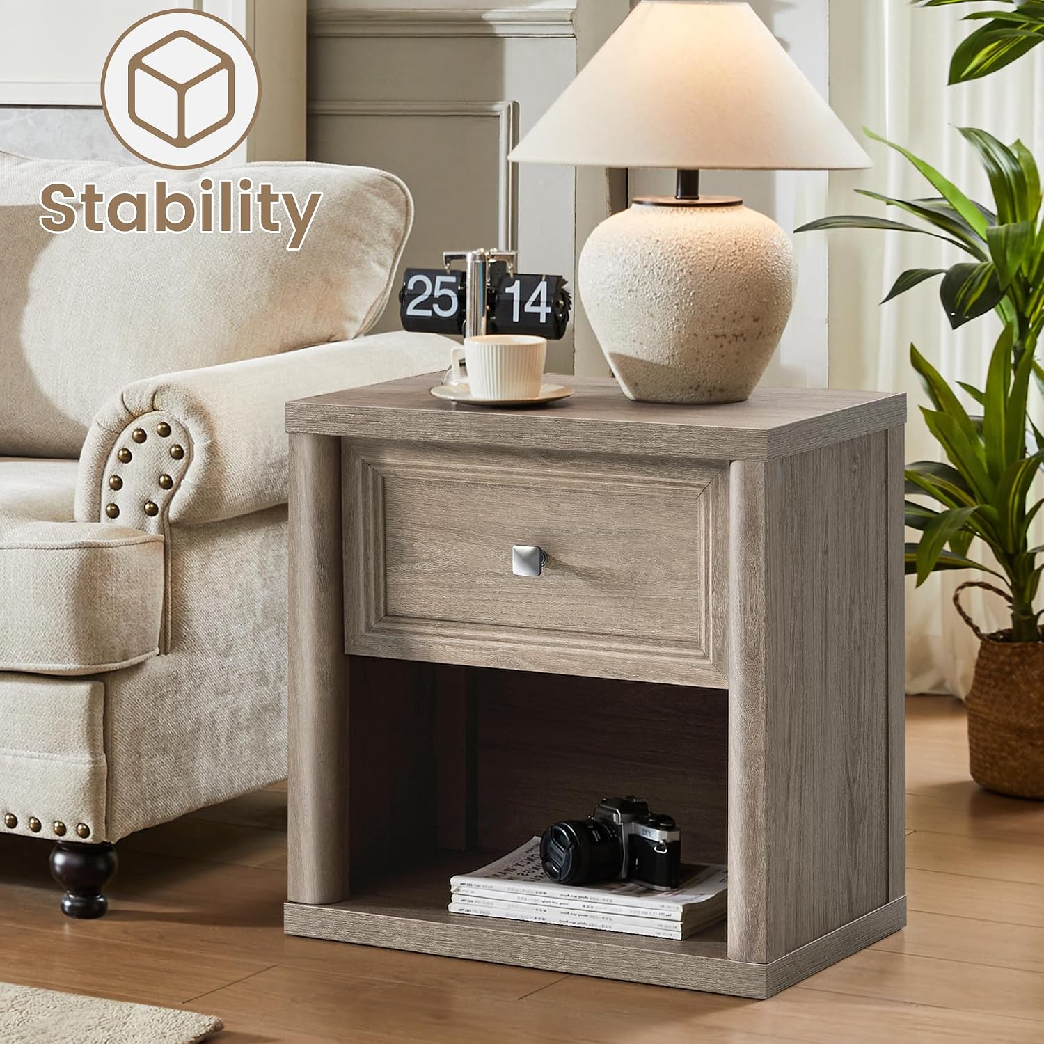 Standifurno Farmhouse Night Stand Set of 2, Grey Nightstands with Drawer Storage, Wood Large Side Tables End Table, 22.6' Wide Bedside Tables Night Stands for Bedroom Room Sofa Couch Office