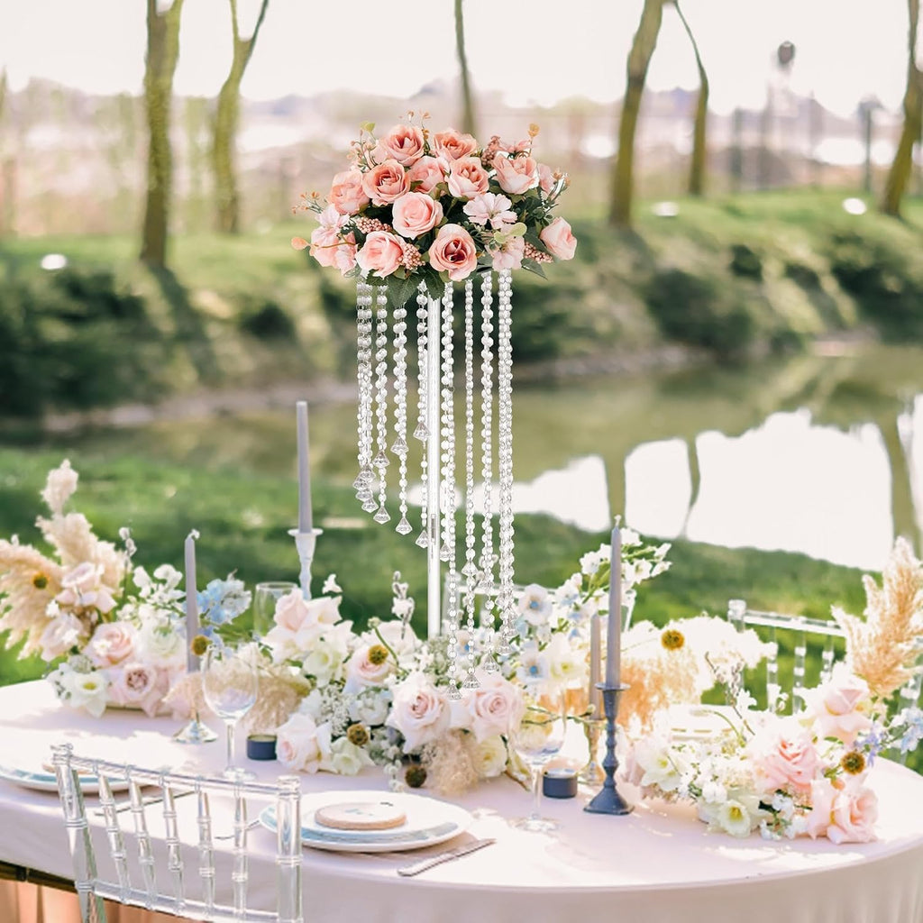 10 Pcs 31.5' Clear Acrylic Tall Flower Vases - Cylinder Pedestal Stands for The Table Centerpieces for Parties, Chandelier Crystals Decorative Flower Stand, Wedding, Celebration, Home Decoration