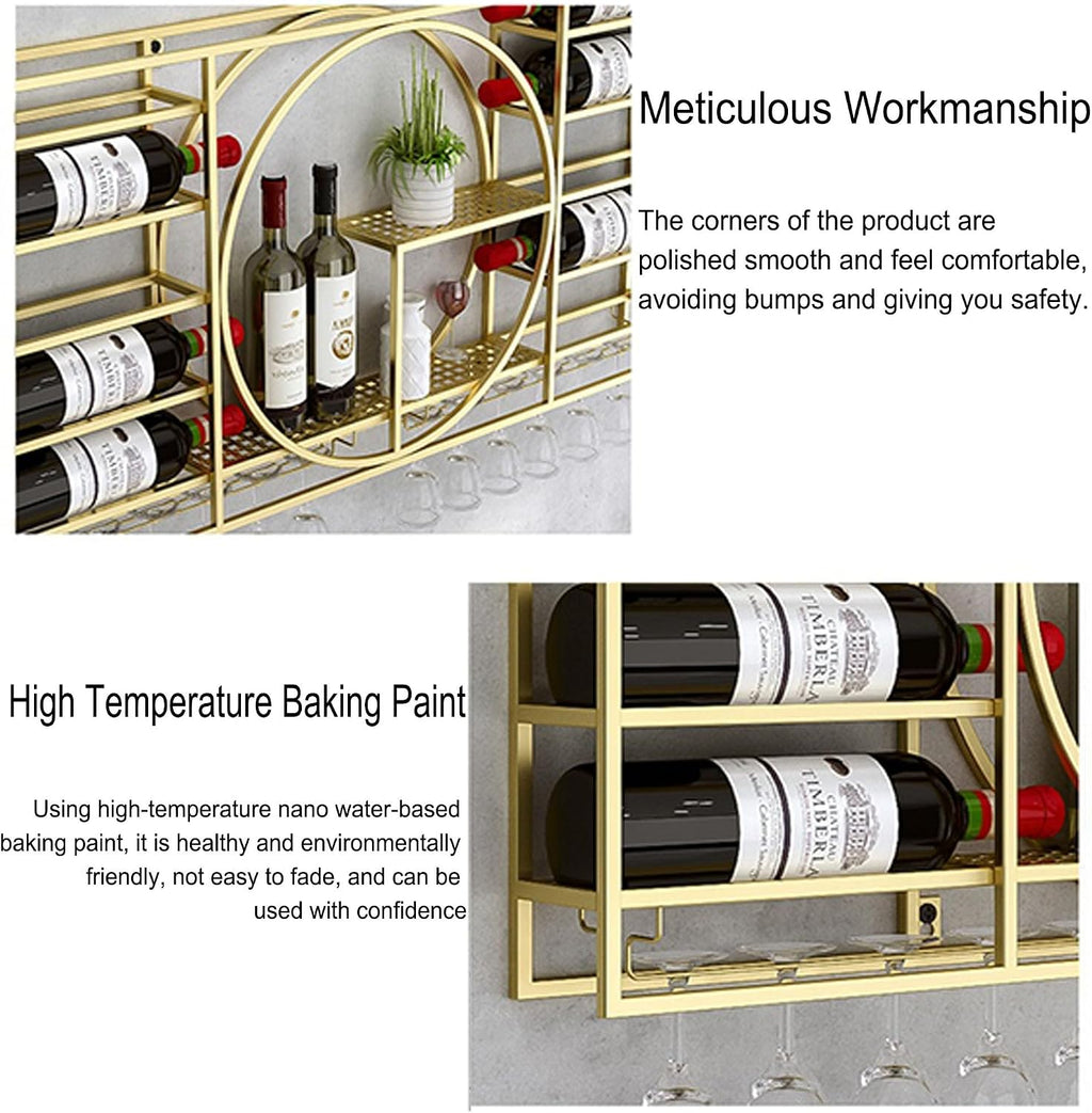 Modern Wall Mounted Wine Rack with Glass Holder and Liquor Shelf Mini Bar Shelves for Wine Bottles and Glasses Corner Coffee Bar Cabinet Orange 110cm Height Space Saving
