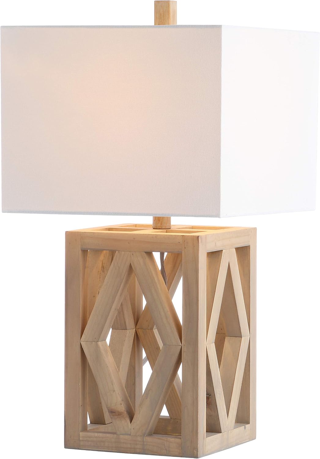 SAFAVIEH Lighting Collection Turner Rustic Farmhouse Brown Rectangle Shade 25-inch Bedroom Living Room Home Office Desk Nightstand Table Lamp Set of 2 (LED Bulbs Included)