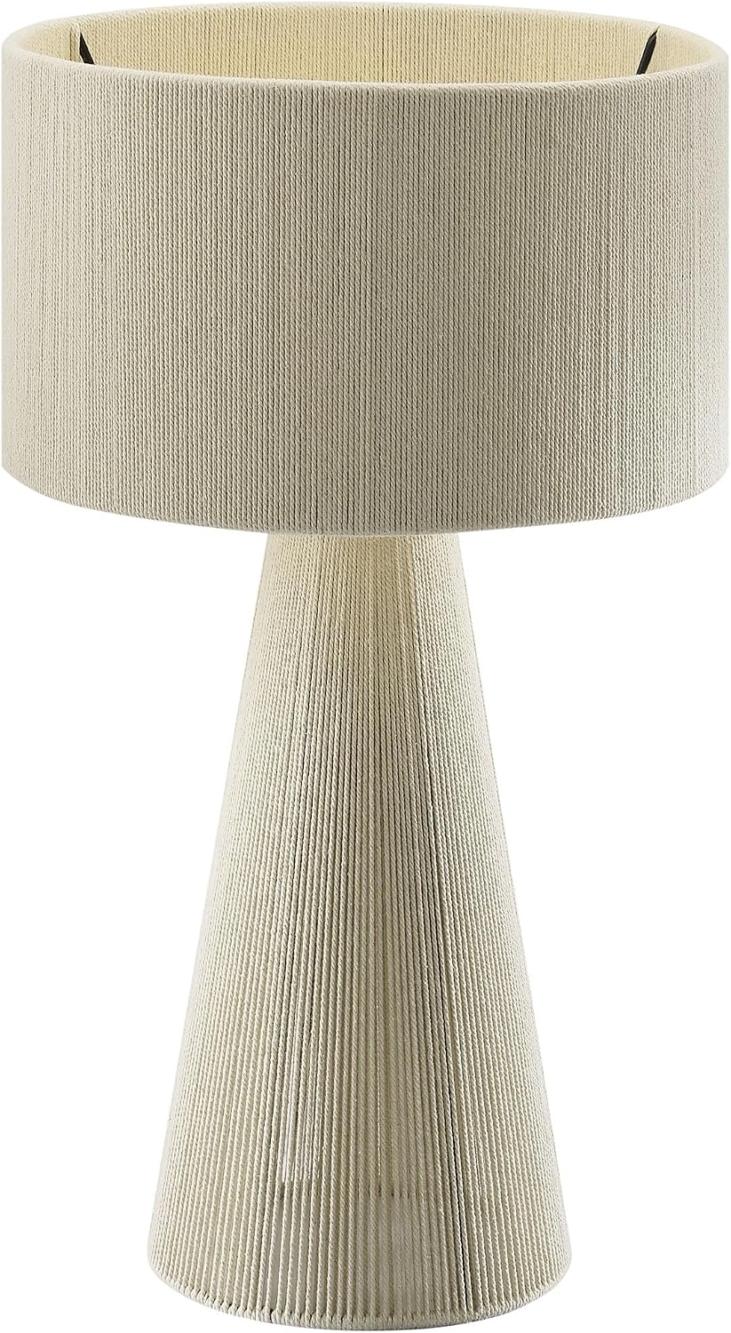 Modway Gia Vintage Modern Cotton Thread Table Lamp in Natural - Unique Retro Boho Accent Lamp with Metal Base and Repeating Stripes Design
