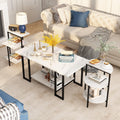 Lamerge Coffee Table Set of 3,Rectangle Coffee Table&2 Accent Table,Faux Marble Tabletop,3 Piece Living Room Table Sets with Multi Tier Storage, for Small Space, Apartment,White & Black
