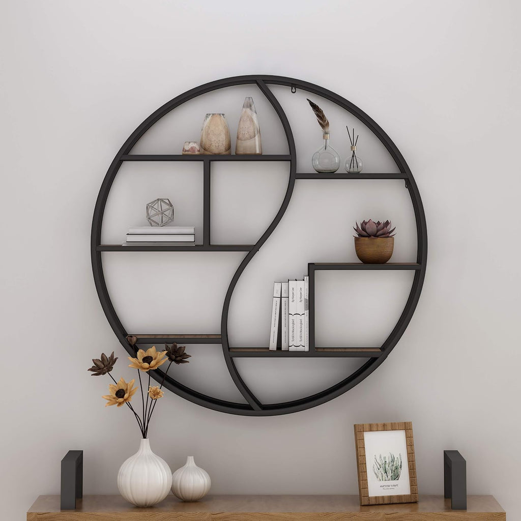 Christopher Knight Home Bobby Industrial Hanging Circular 8 shelves, Wall Shelf, Black Finish, Natural
