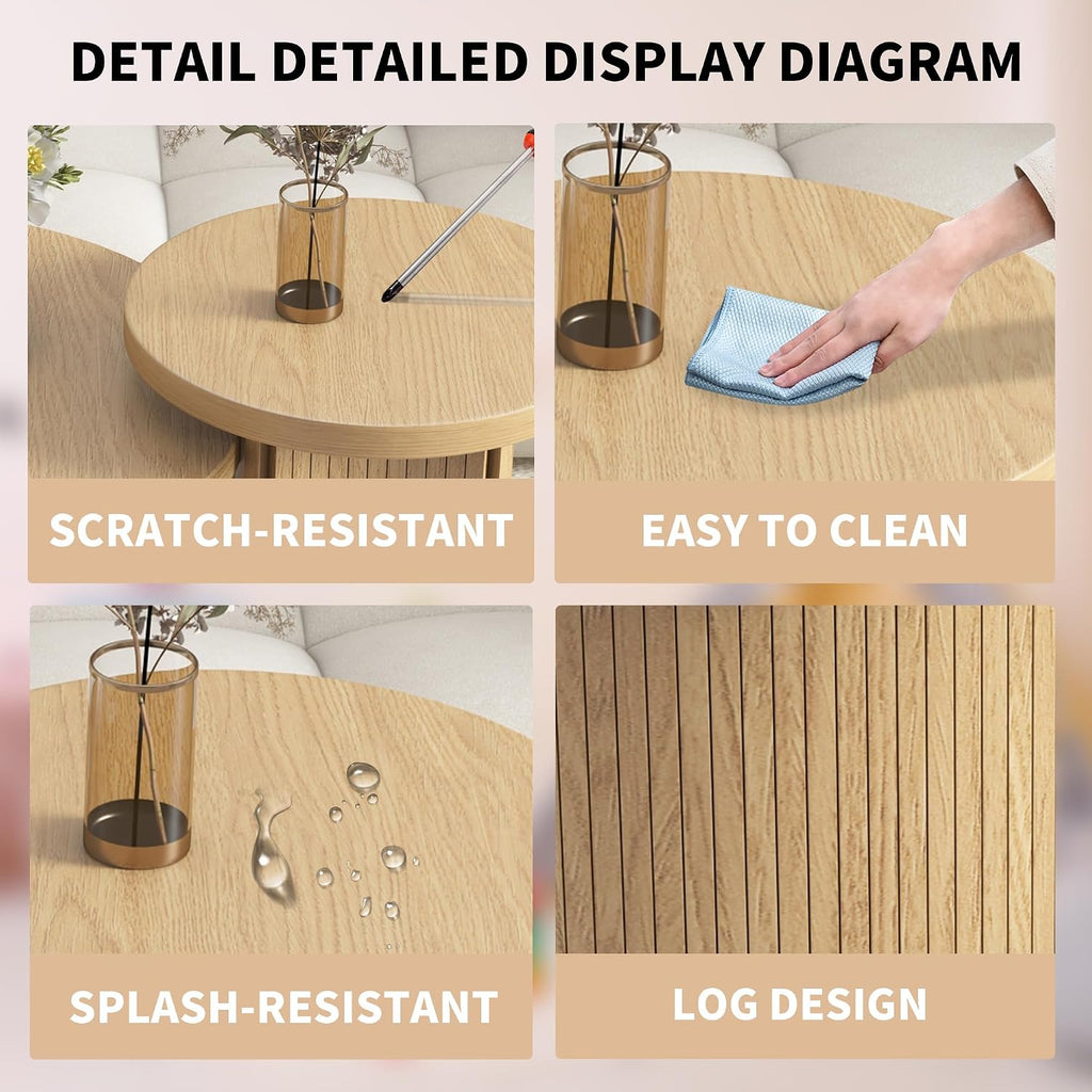 Round Nesting Coffee Table Set, Stackable Small Wood Grain Coffee Tables, Modern Space‑Saving Round Side End Tables for Living Room, Apartment, Bedroom, Small Spaces, Easy Assembly Home Furniture