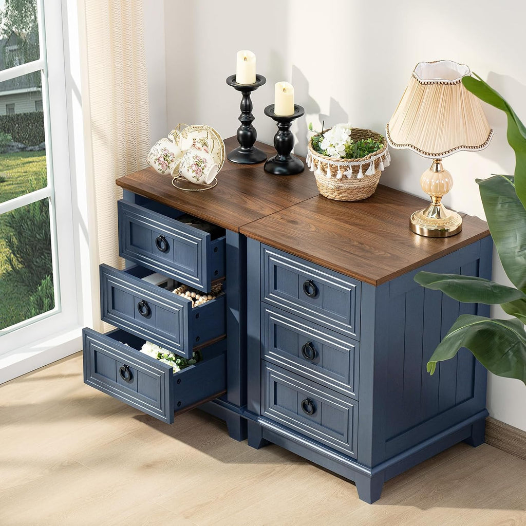 Joaxswe Night Stand Set of 2, Farmhouse 18' End Table with 3 Drawer Metal Handle, Dresser for Bedroom, Sofa Bed Side Table Chest of Drawers,Wood Nightstand Cabinet for Organizer, Living Room-Blue