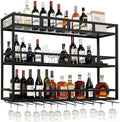 59' Large Wine Rack Wall Mounted with Bottle Glass Holder, 3-Tiers Metal Bar Shelves for Liquor Bottles with LED Light, Wall Wine Rack for Home, Restaurant, Commercial Bar, Kitchen Storage Display