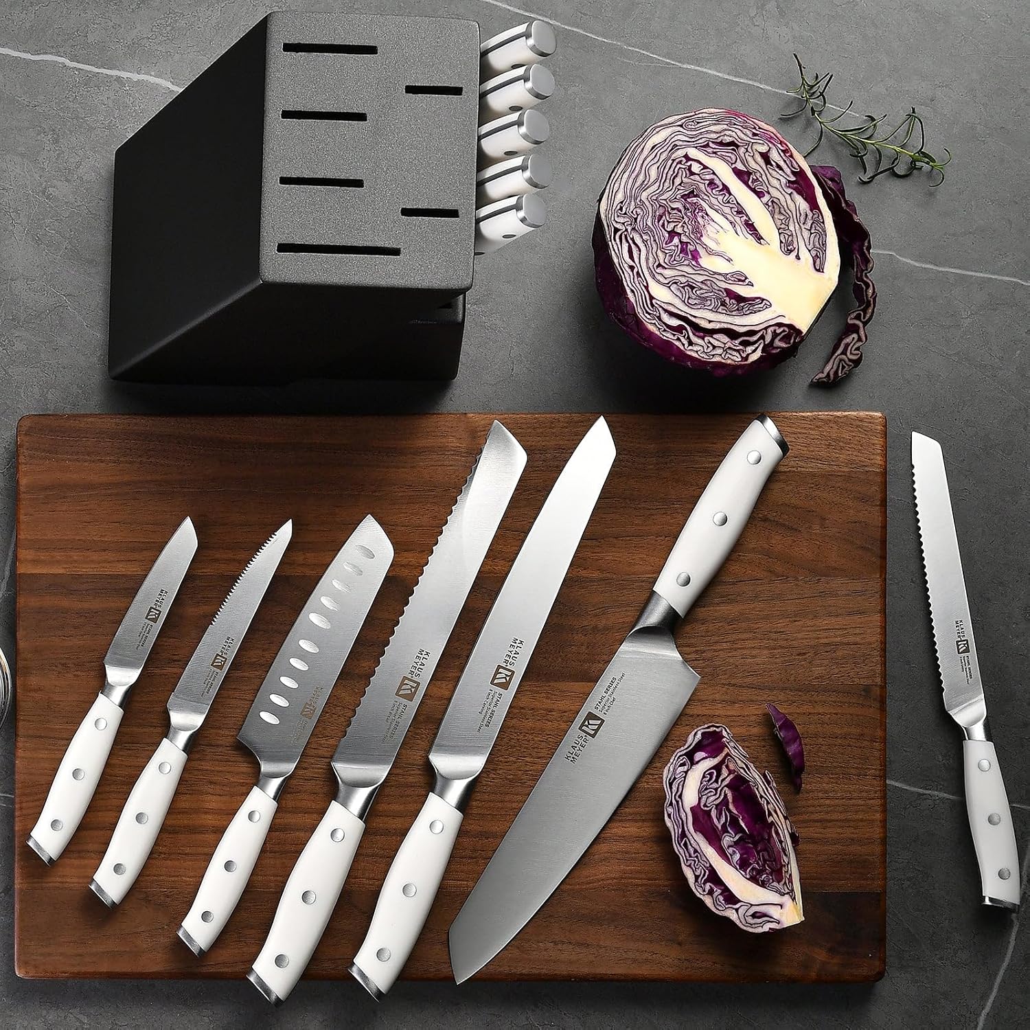 Klaus Meyer Stahl High Carbon Exclusive German Steel 13 Piece Knife Block Set (White)
