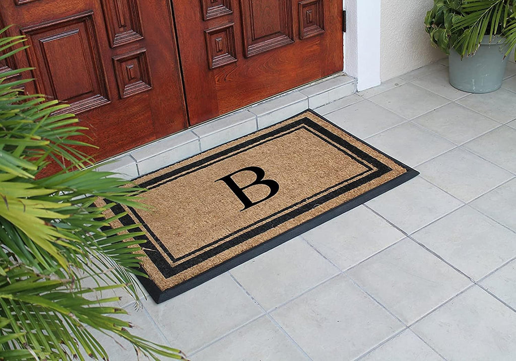 A1 Home Collections Natural Coir & Rubber Hand-Flocked Monogrammed Doormat - Heavy Duty Anti-Shedding Front Door Mat, Thick & Durable Entrance Mat - B, 30' x 48'