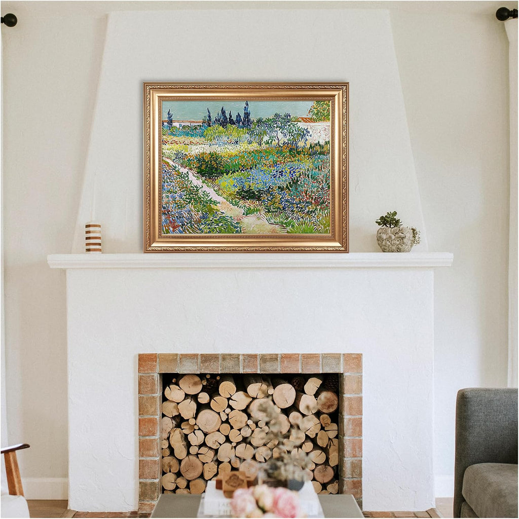 Garden at Arles by Vincent Van Gogh Framed Size:30x36 inches,Image Size:24x30 inches,Golden Frame The World Classic Art Reproductions,Wall Art for Home Decor