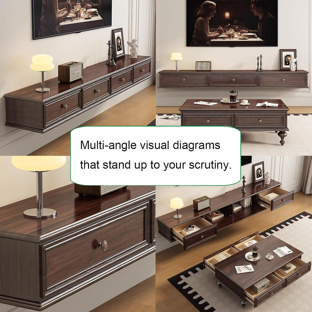 Floating TV Stand Large Floating TV Shelves Wall Mounted Multi Storage Compartment TV Media Console Floating TV Cabinet Bench Under TV Large Storage (Walnut D, 55.1 * 7.9 * 9.4 in)
