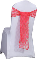 MDS® Pack of 200 Lace Chair Sashes for Weddings, Decorative Floral Lace Chair Bows Bands for Banquet, Reception, Anniversary, Bridal Shower, Birthday, Party, Ceremony & Event Décor - Coral