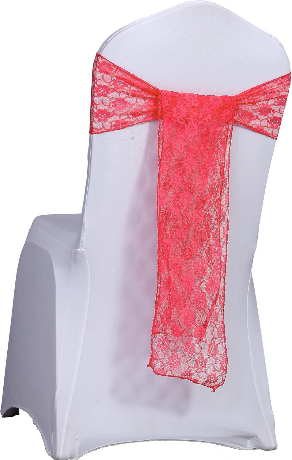 MDS® Pack of 200 Lace Chair Sashes for Weddings, Decorative Floral Lace Chair Bows Bands for Banquet, Reception, Anniversary, Bridal Shower, Birthday, Party, Ceremony & Event Décor - Coral