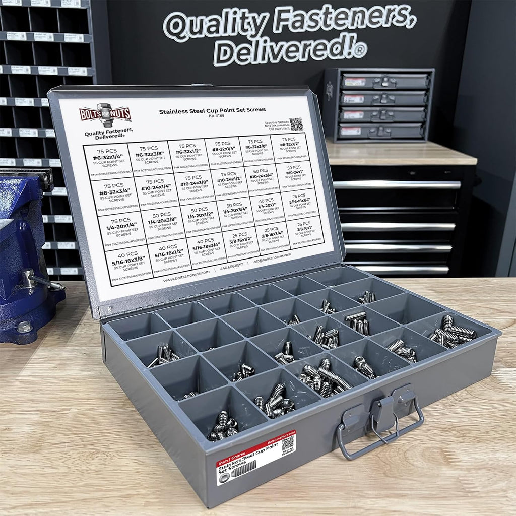 Stainless Steel Cup Point Allen Socket Set Screw Coarse Thread Assortment - 1396 Pieces