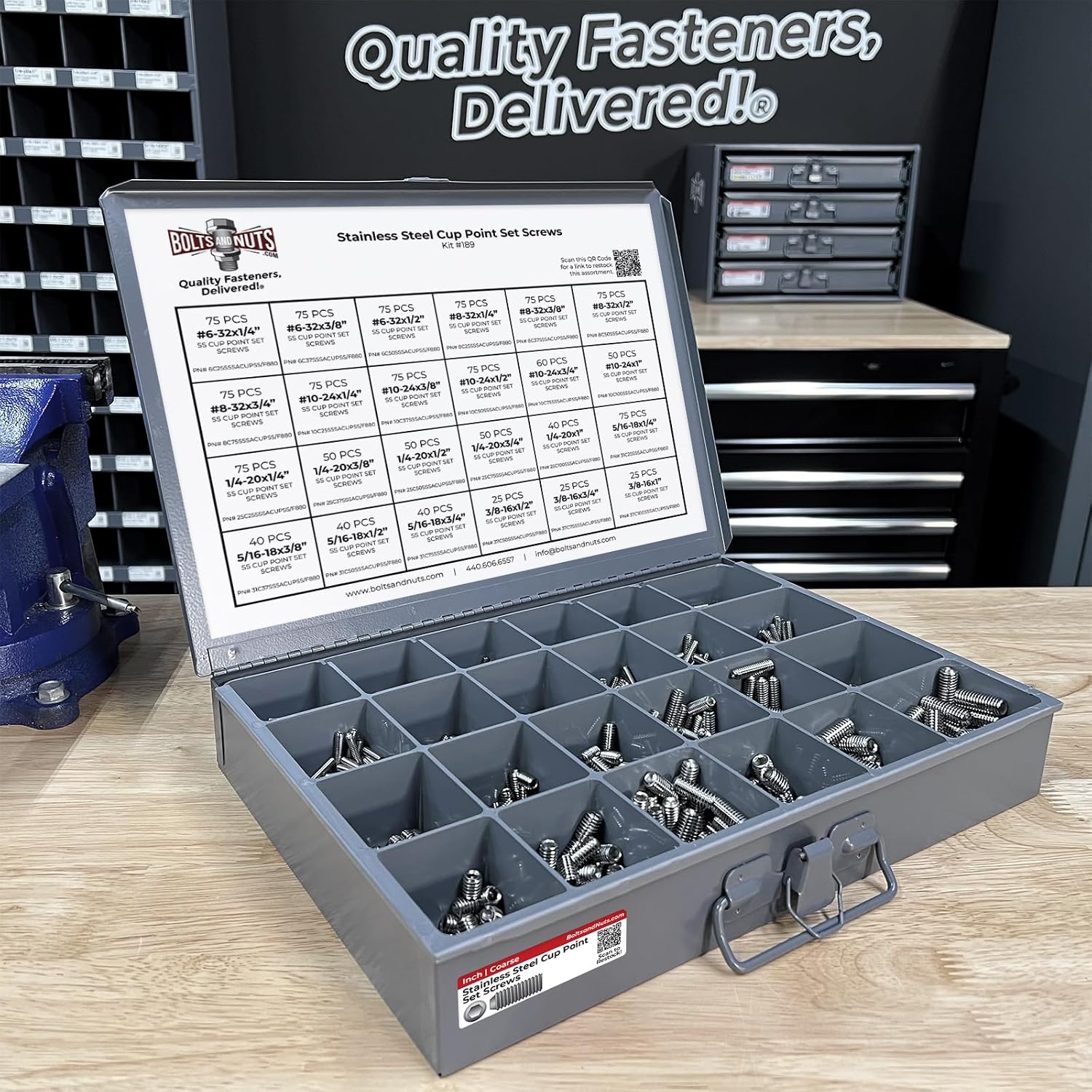 Stainless Steel Cup Point Allen Socket Set Screw Coarse Thread Assortment - 1396 Pieces
