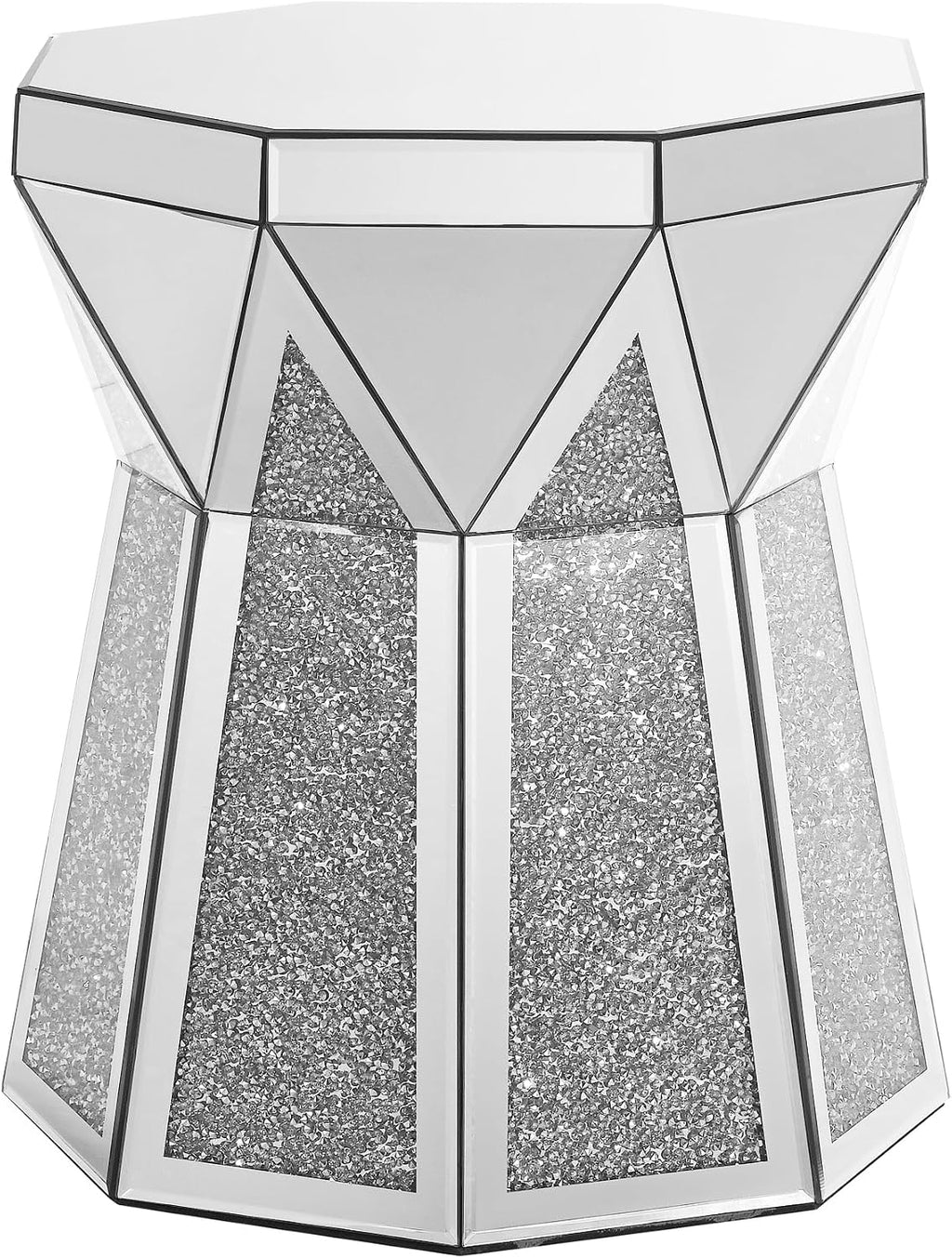 Drum End Table with Mirror Crystal, Silver Decorative Table, Modern Design Luxury Furniture, 20 inch for Living Room
