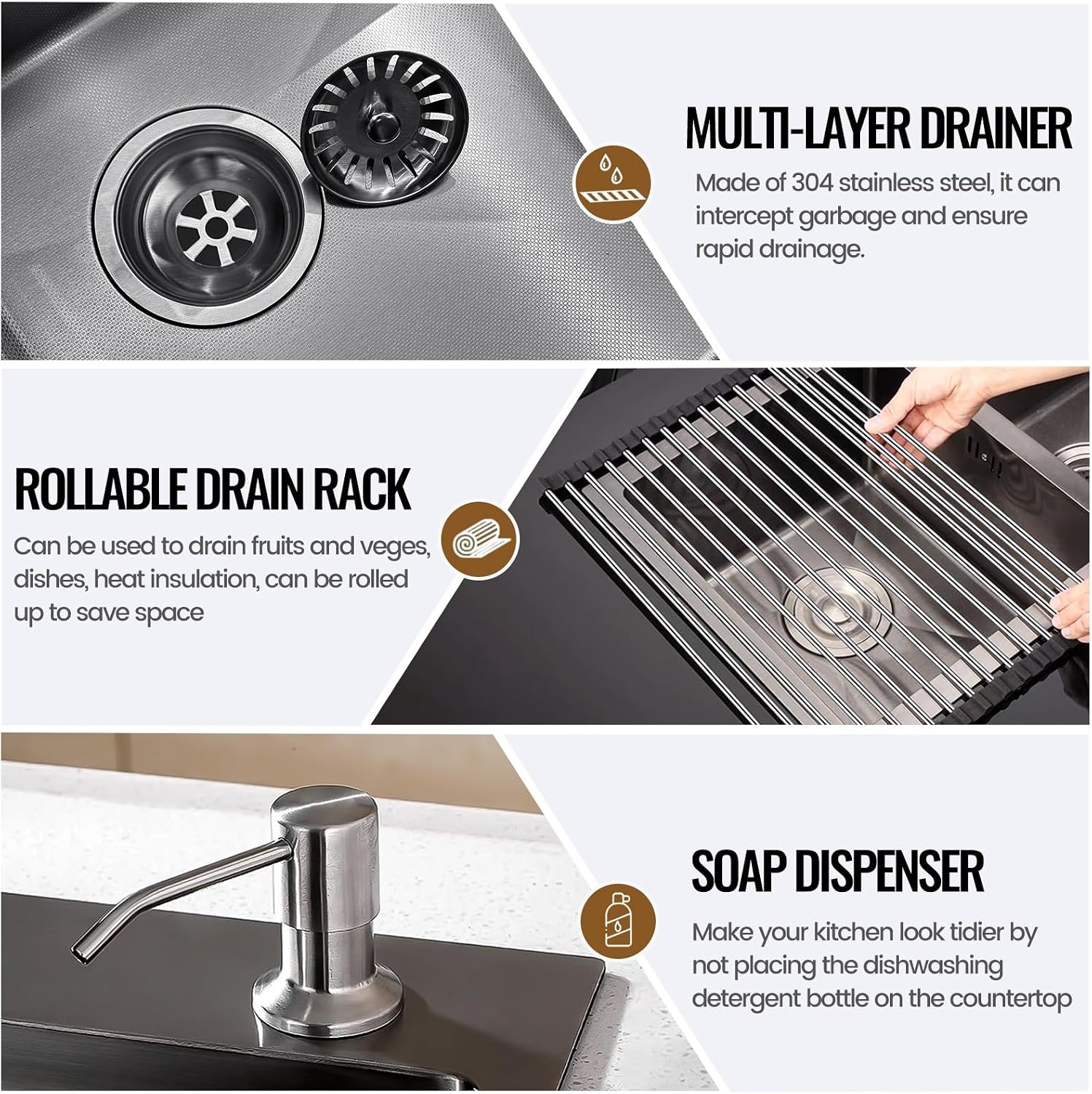 Stainless Steel Kitchen Sink, Small Single Bowl Sink, Topmount Compact Bar/Utility Sink With Tap Hole, Overflow & Drainer Kit, For Bar, Pub, RV, Campervan, Basement, Outdoor Use(Black,55x45cm)