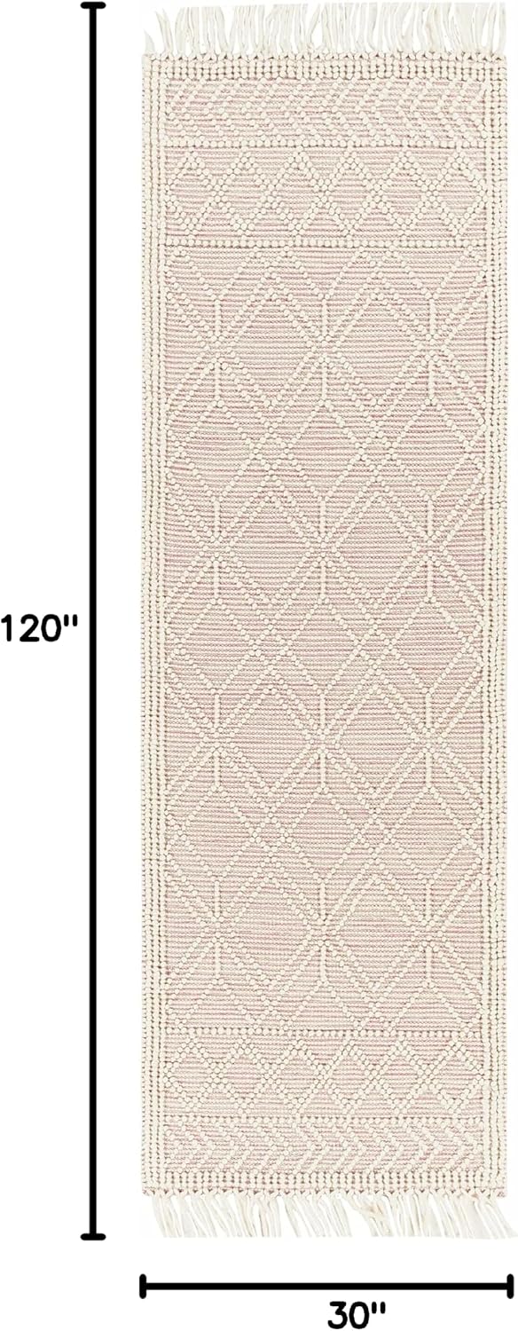 BoutiqueRugs Pink Trellis Transitional Wool 10ft Runner Rug Hand Woven Ivory Diamond Traditional Ramsbury Hallway Kitchen Corridor Stairway Laundry Room 2'6' x 10' Stain Resistant Non-Shedding