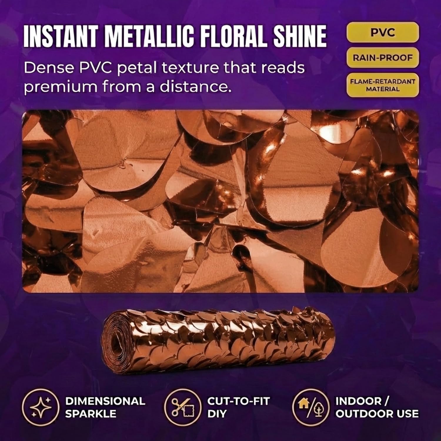 Anderson's Copper Metallic Floral Sheeting, 30 Ft. Parade Float Decoration for Trailers, Parties, Weddings, Proms, Photo Backdrops & Events – Shiny Fringe Garland for Indoor/Outdoor Use