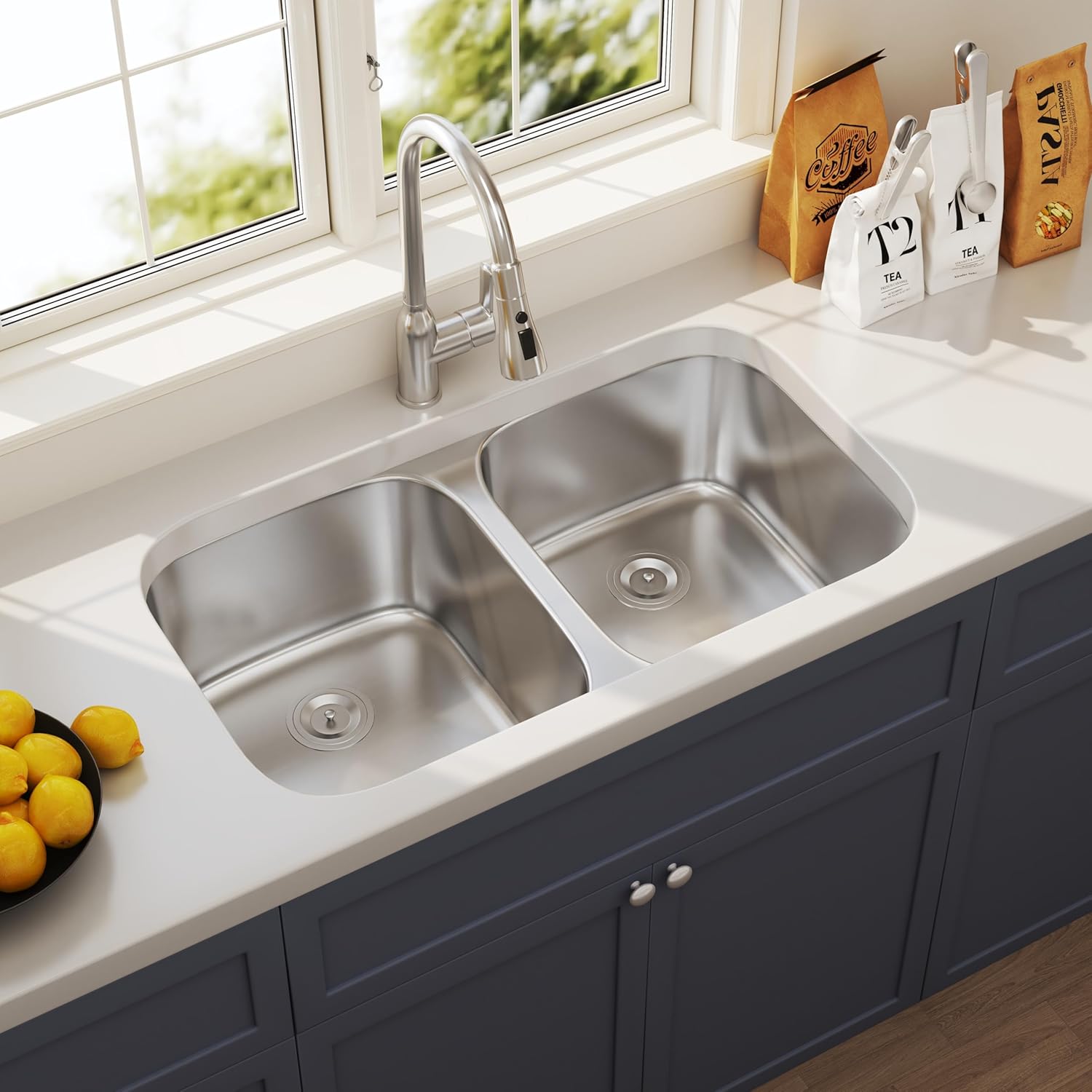32 Inch Undermount Double Bowl Kitchen Sink 50/50 Stainless Steel 18 Gauge Commercial Grade Satin Finish Sinks 32' x 18' x 9'