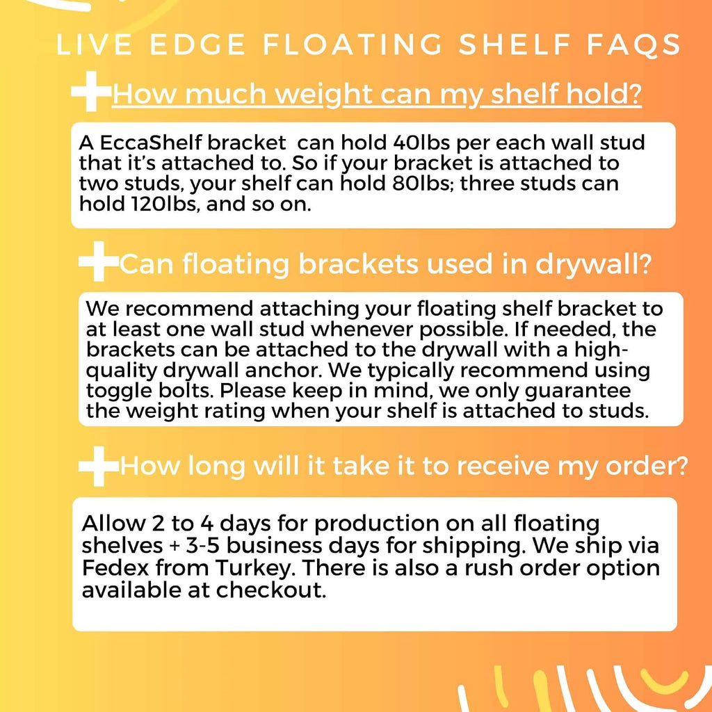 Ecca Shelf, Live Edge Walnut Floating Shelves, Live Edge Wood Floating Shelf for Wall, Rustic Floating Shelf, Un - Reclaimed Wood Shelves - Raw Edge Wooden Shelf (27'' x 7'')