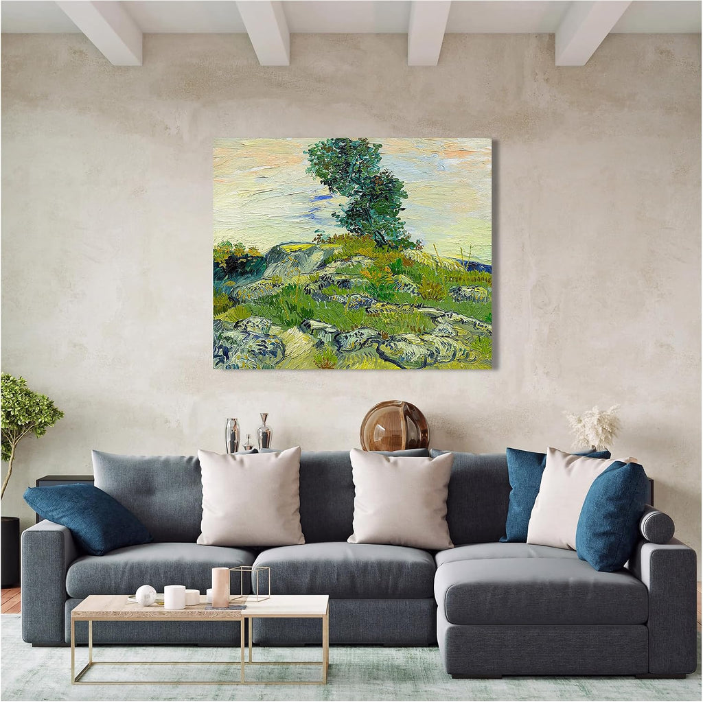 A&T ARTWORK The Rocks by Vincent Van Gogh. The World Classic Art Reproductions, Giclee Canvas Prints Wall Art for Home Decor,45x36x1.5 inches