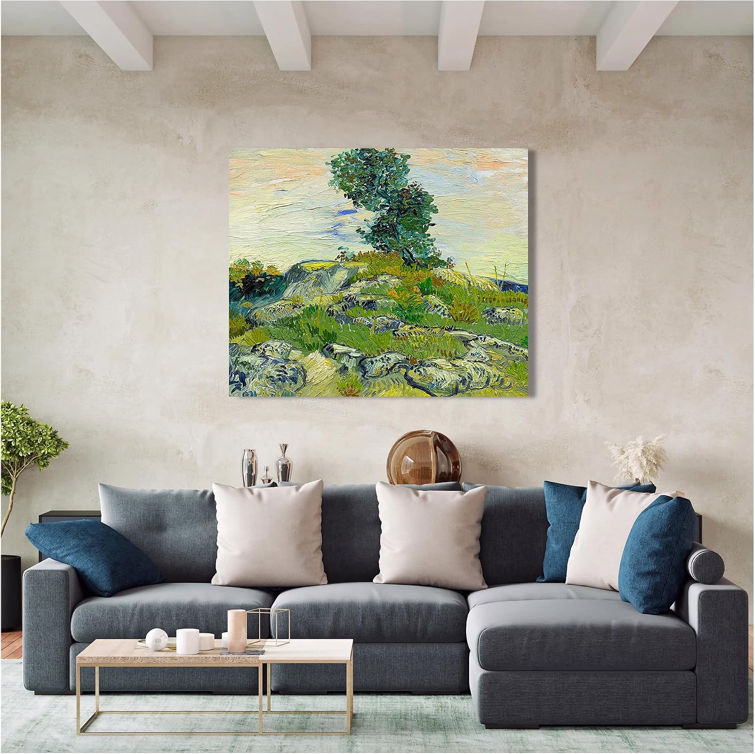 A&T ARTWORK The Rocks by Vincent Van Gogh. The World Classic Art Reproductions, Giclee Canvas Prints Wall Art for Home Decor,45x36x1.5 inches