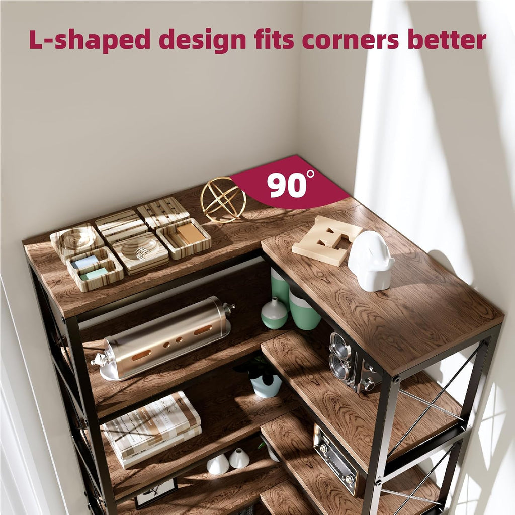 7 Tier Corner Bookshelf with LED Lights, 78.7' High Corner Shelf Storage for Living Room, Study Room, Metal Frame Extra Large Capacity, Flamed Color