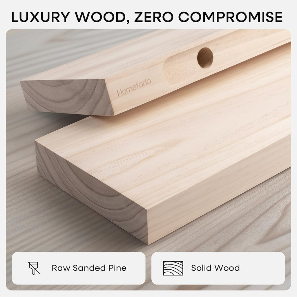 Homeforia 42 inch Wood Floating Shelf, High End Solid Natural Wood 42inch Large Floating Shelves for Wall Mounted, Unfinished Wooden Floating Shelves, Heavy Duty Bracket, 42 X 6.5 X 1.75 in, Set of 3