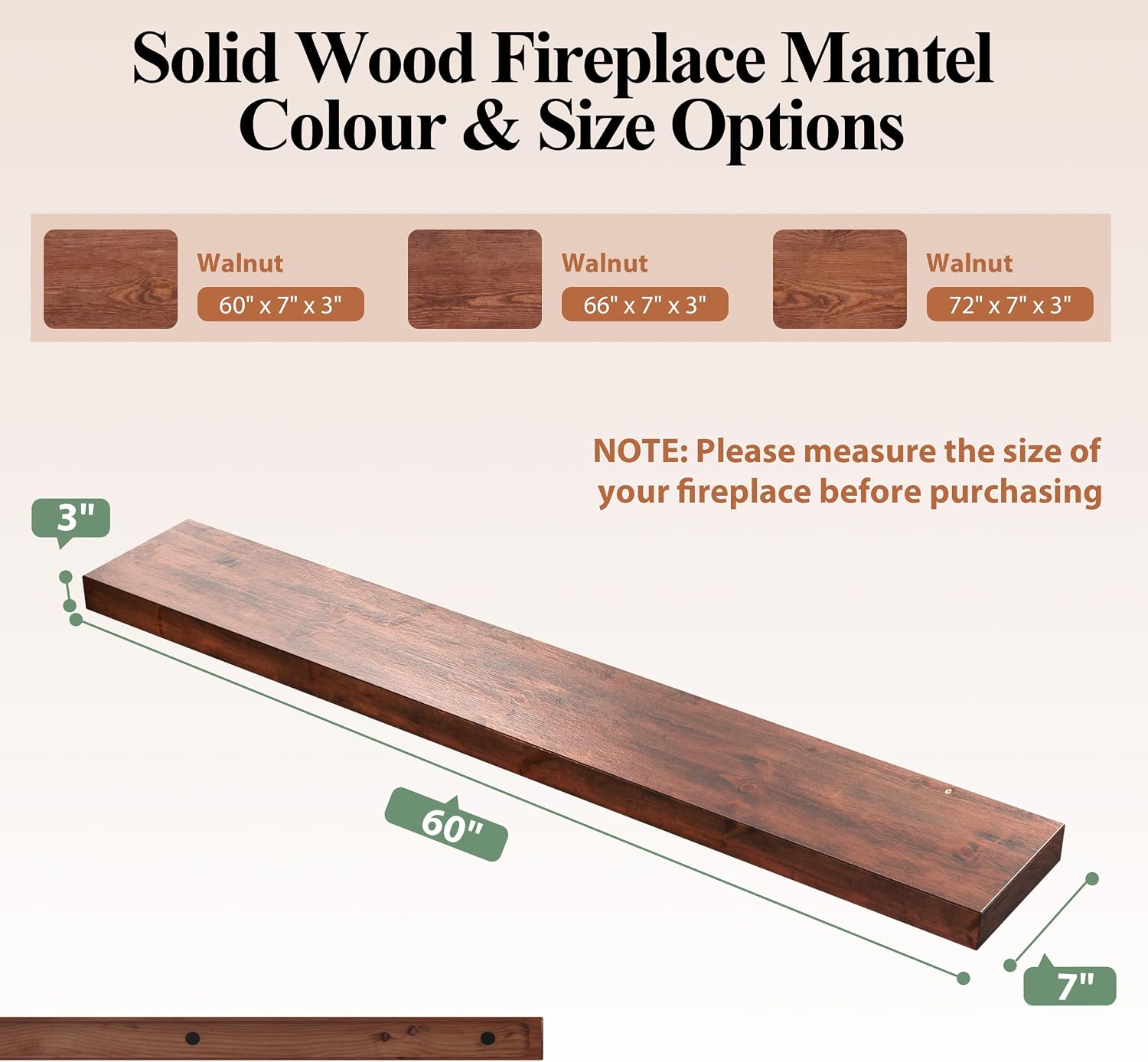 60 Inch Fireplace Mantel Shelf - 7' Deep Solid Wood Floating Mantel for Over Fireplace - 90LBS with Invisible Bracket - Handcrafted TV Decor for Livingroom & Bedroom - Walnut