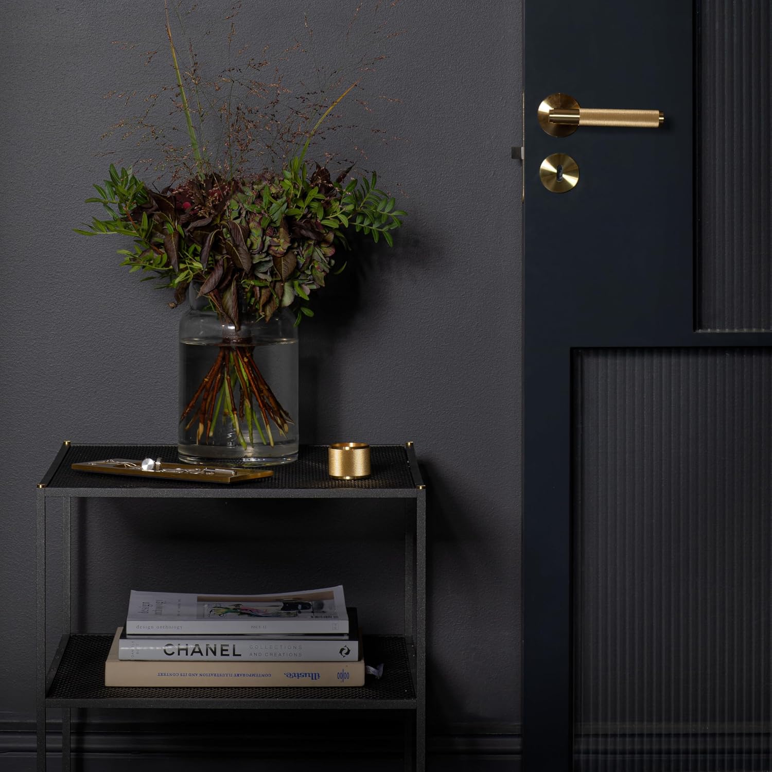 Buster and Punch Door Handle Set Passage Cross Knurl in Brass
