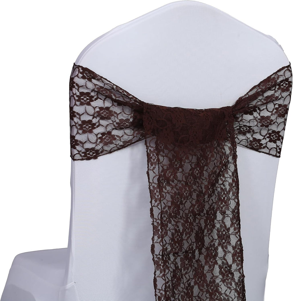 MDS® Pack of 200 Lace Chair Sashes for Weddings, Decorative Floral Lace Chair Bows Bands for Banquet, Reception, Anniversary, Bridal Shower, Birthday, Party, Ceremony & Event Décor - Coffee
