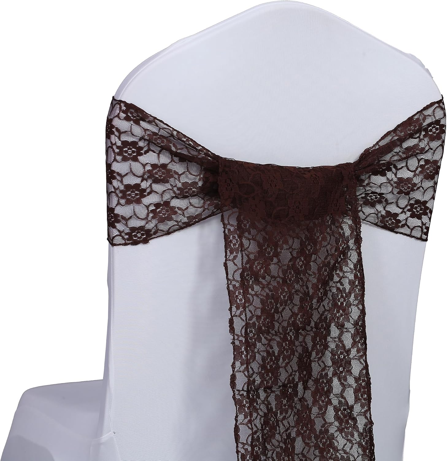 MDS® Pack of 200 Lace Chair Sashes for Weddings, Decorative Floral Lace Chair Bows Bands for Banquet, Reception, Anniversary, Bridal Shower, Birthday, Party, Ceremony & Event Décor - Coffee