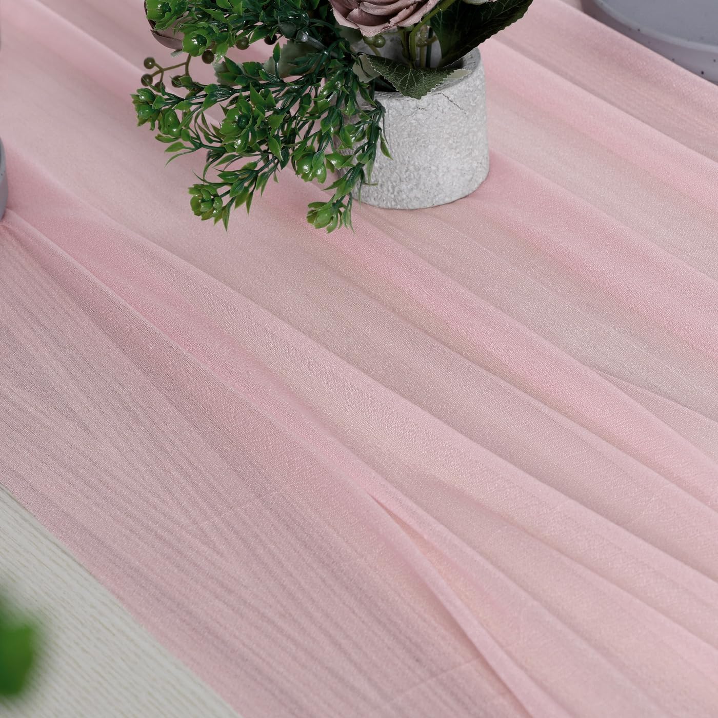 VDS 10ft Chiffon Table Runner 29x120 Inches Shimmer Sheer Centerpiece Cloth for Wedding Bridal Shower Birthday Graduation Engagement Ceremony Event Party Banquet Table Decoration (15 PC)(Blush Pink)