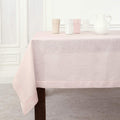 Solino Home Linen Tablecloth for Rectangle Tables 60 x 90 Inch - Classic Hemstitch 100% Pure Linen Pink Table Cloth - Machine Washable Cloth Tablecloth for Summer