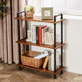 Industrial Bookshelf, Rustic Open Bookcase, 3 Tier Wood and Metal Bookshelves, Solid Pine Wood and Iron Pipe Storage Shelf Narrow Small Space Organizer for Living Room Office Bedroom Kitchen