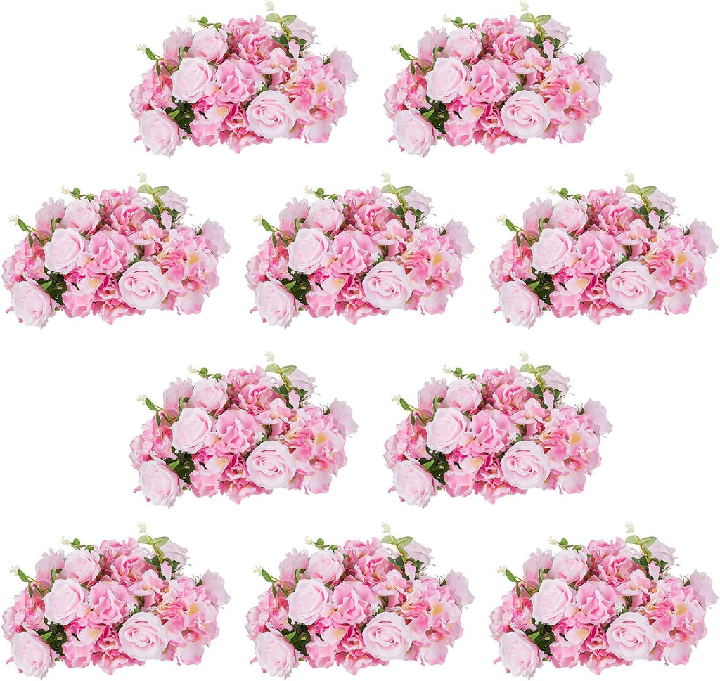 NUPTIO Flower Ball Arrangement Bouquet - 10 Pcs 14.2 inch Diameter Pink Fake Flowers Roses Balls for Centerpieces Tables - Artificial Rose Arrangements for Wedding Centerpiece Table Decorations