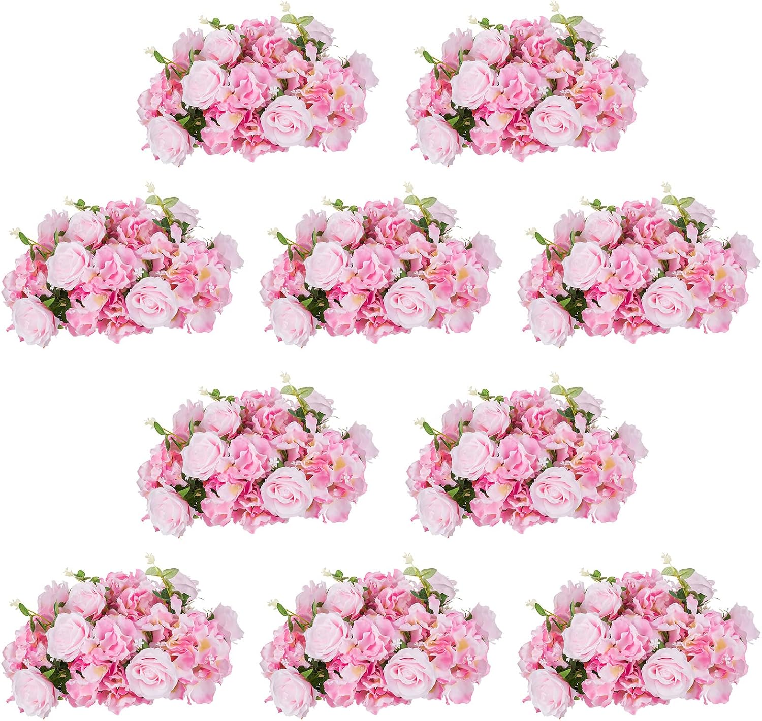 NUPTIO Flower Ball Arrangement Bouquet - 10 Pcs 14.2 inch Diameter Pink Fake Flowers Roses Balls for Centerpieces Tables - Artificial Rose Arrangements for Wedding Centerpiece Table Decorations