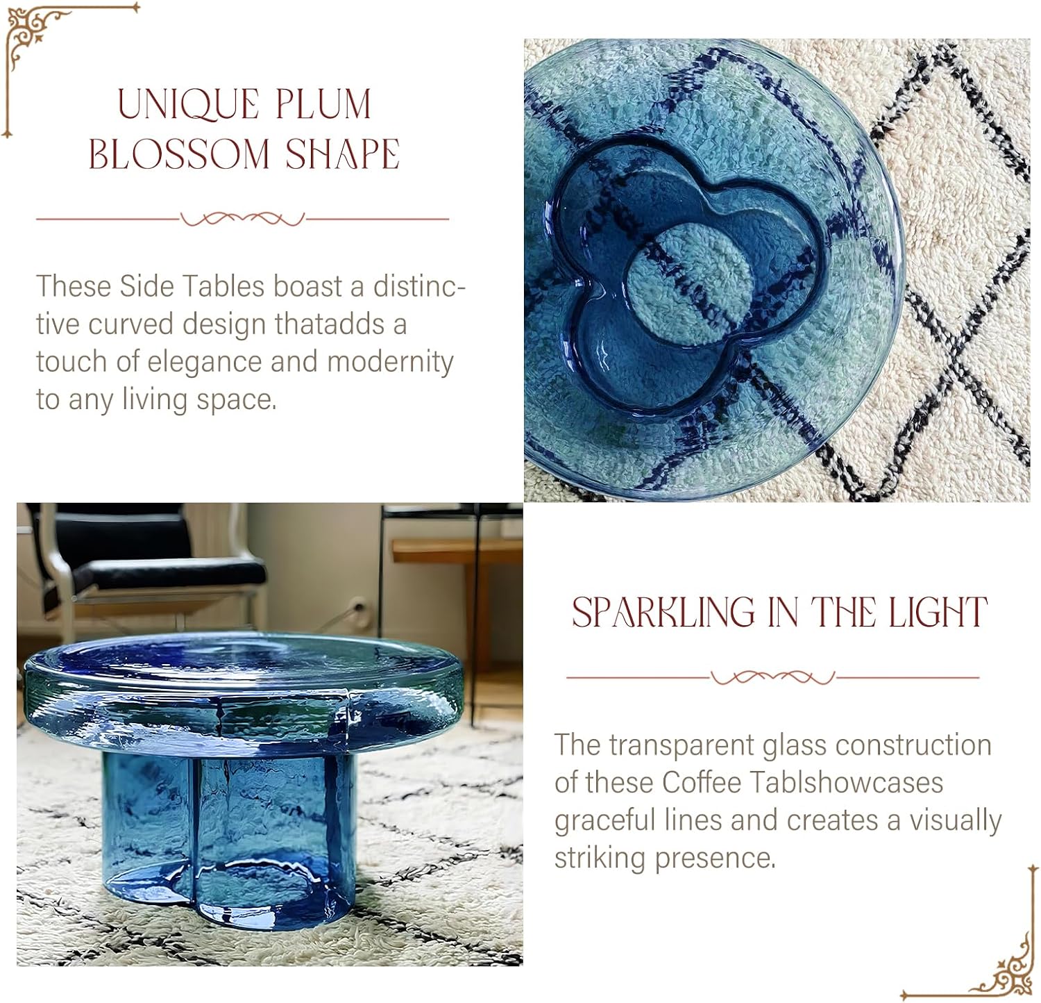 Coffee Table, Round Glass Side Table for Living Room, Modern Small End Table with Tempered Glass Top (Blue, 14.96in)