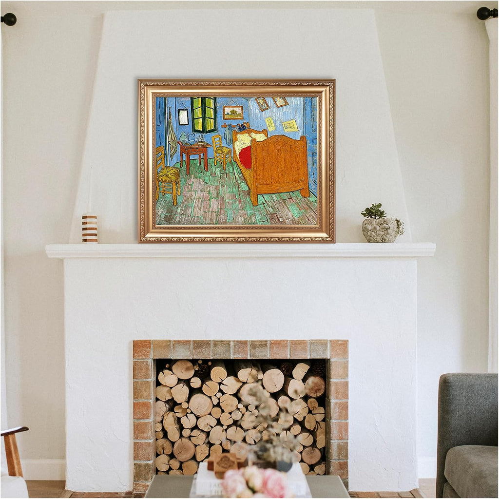 Bedroom in Arles by Vincent Van Gogh Framed Size:30x36 inches,Image Size:24x30 inches,Golden Frame The World Classic Art Reproductions,Wall Art for Home Decor