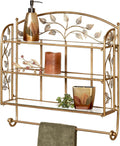 Touch of Class Eden Powder Coated Metal Wall Shelf with Glass Shelves and Towel Bar Champagne Bronze 24' Wx6 Dx24 H