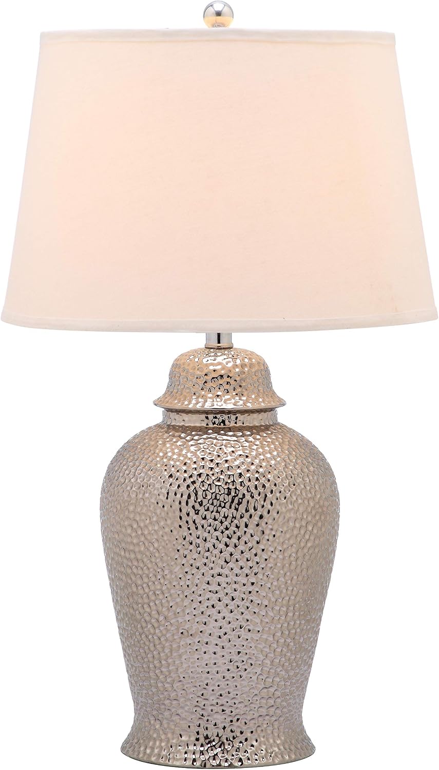 SAFAVIEH Lighting Collection Metallica Silver Ginger Jar 28-inch Bedroom Living Room Home Office Desk Nightstand Table Lamp Set of 2 (LED Bulbs Included)