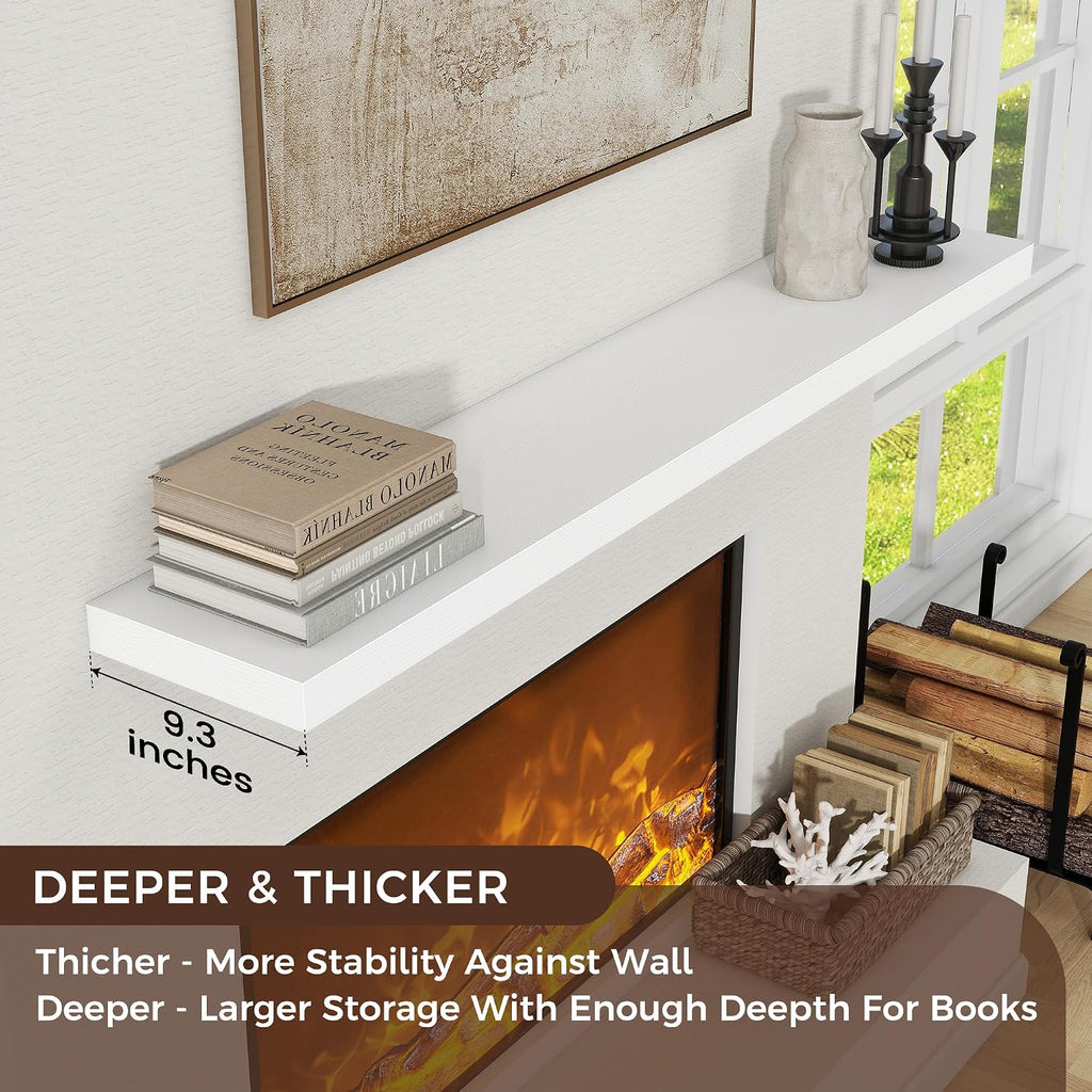 Venusmiles Floating Shelves for Wall, Engineered Wood Wall Shelves with Invisible Brackets for Living Room Bedroom Bathroom Office Kitchen Decor and Storage (White, 72' W x 9' D x 1.5' H) Set of 1