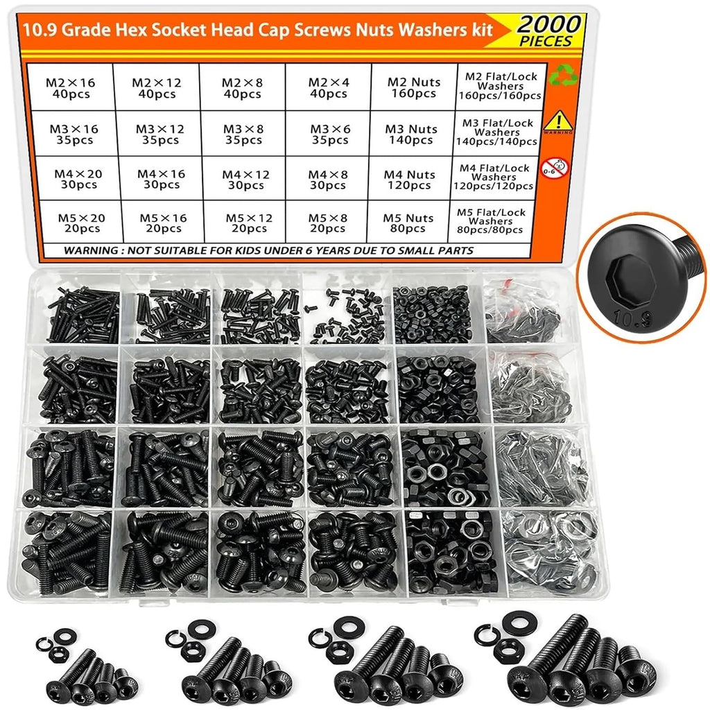 Set Screw Assortment Kit 12.9 Alloy Steel Black Hexagonal Head Metric Mechanical Screw Combination Kit for Homeowners,DIYers,Mechanics,Industrial Workers