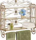 Touch of Class Kadalynn Wall Shelf with Towel Bar - Satin Gold - Handcrafted Metal - Decorative Storage - Mounted Rack Organizer for Bathroom - 3 Shelves - 24 Inches High